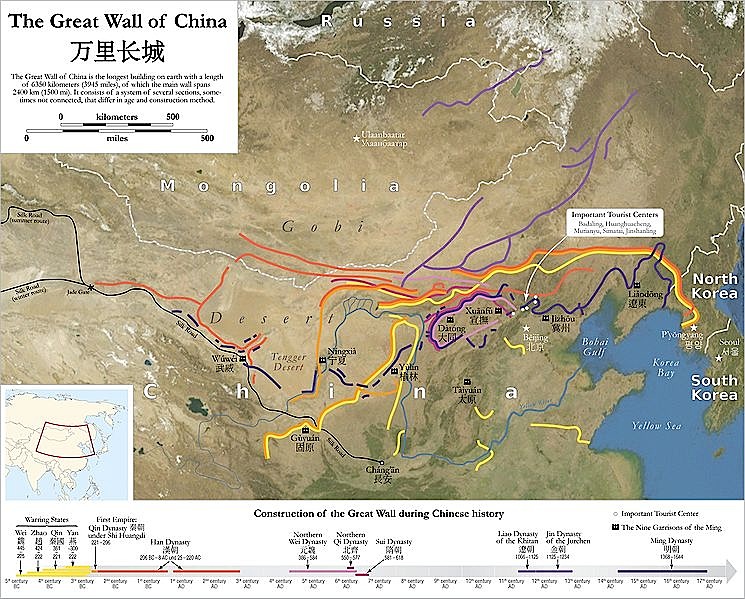 map of china with great wall of china. Map of the Great Wall of China